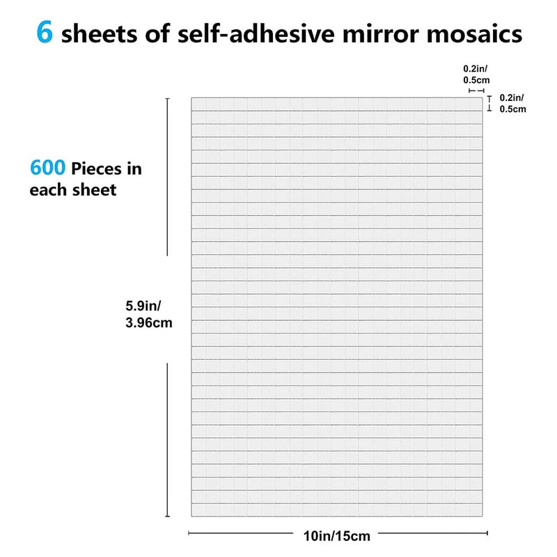 jimtinso Self-Adhesive Real Glass Craft Mini Square Mirrors Mosaic Tiles(5 x 5mm,6 Sheet,3600Pcs) - Image 1